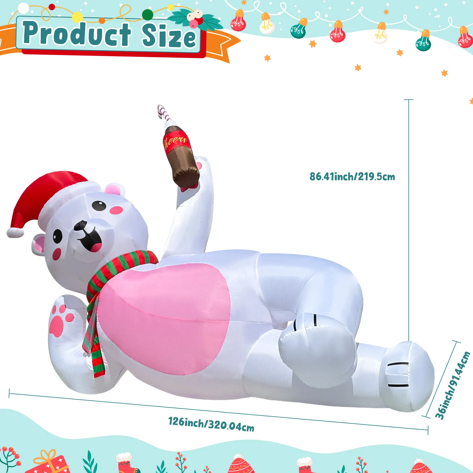 10ft Christmas Inflatable Lying Polar Bear Ornament with Built-in LED Light for Yard Lawn Garden Outdoor Christmas Decorations