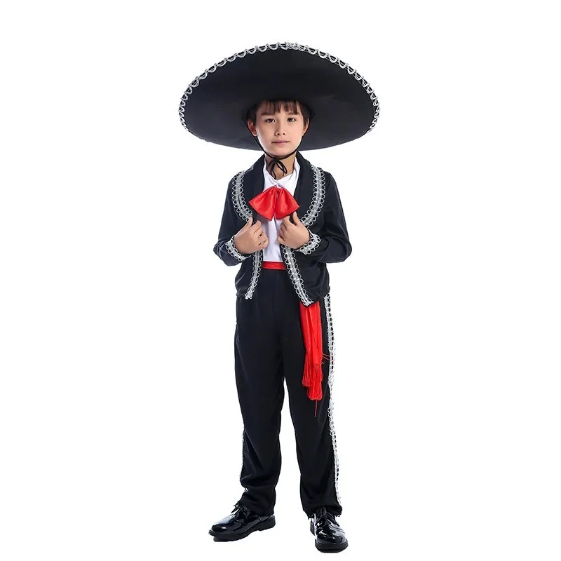 Conjunto de Disfraz de Mariachi Amigo para Niños - Traje de Charro para Cinco de Mayo con Camisa sin Mangas, Chaqueta, Pantalones, Cinturón y Sombrero Mexicano