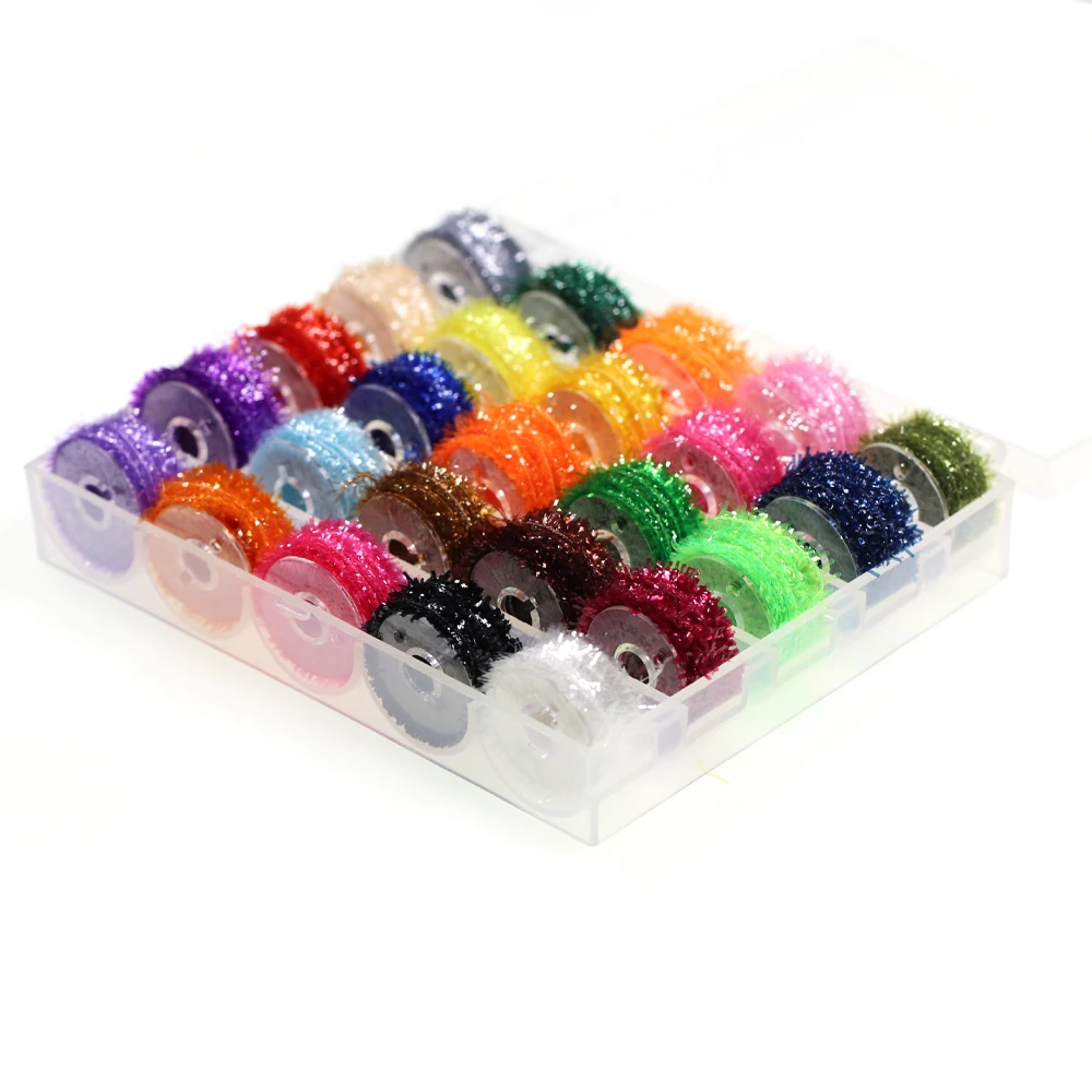 ICERIO-carrete de atado de moscas, 25 colores, 5m, Material de chenilla de oropel para señuelos de Streamer, fibra de doblaje de Flash de