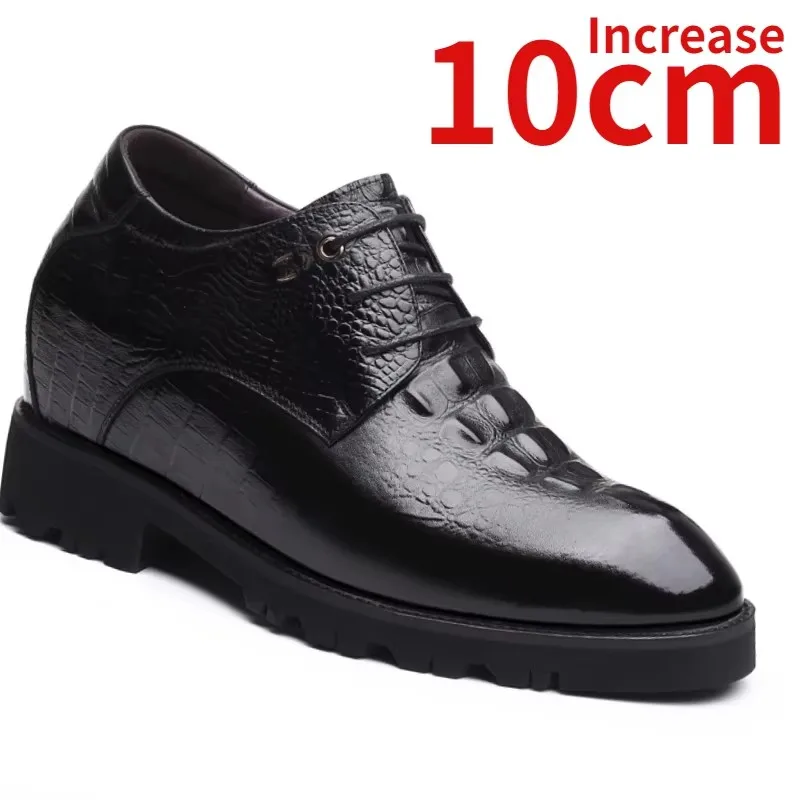 Genuine Leather Increase 10cm Comfortable Height Increasing Shoes for Men's Dress Derby Shoes England Thick Bottom Elevator Shoe