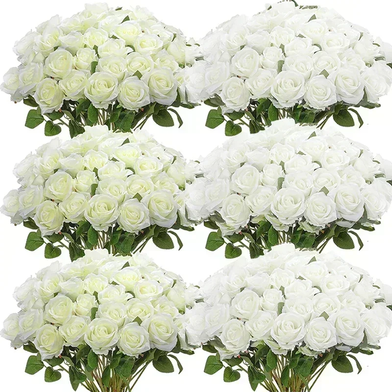 100 Pieces Artificial Roses Flowers Fake Silk Roses Bouquet for Table Centerpiece Vases Wedding Party Decor image 3