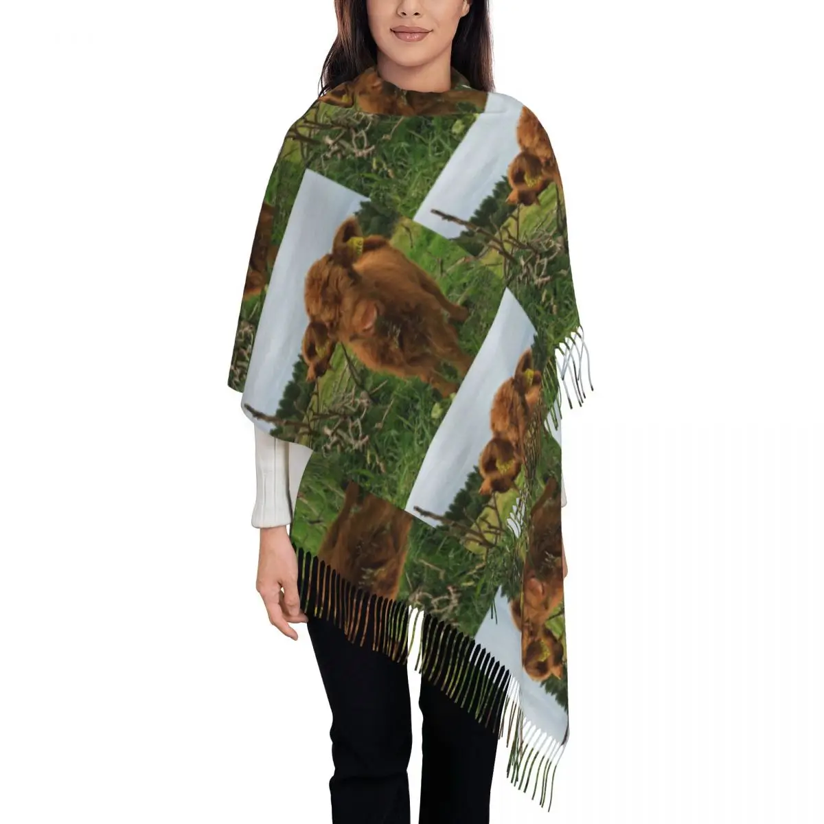 

Шотландский хайлендский крупный рогатый скот 1155, шарф, шарфы с кисточками, женские мягкие теплые шали и накидки, большая осенне-зимняя шаль