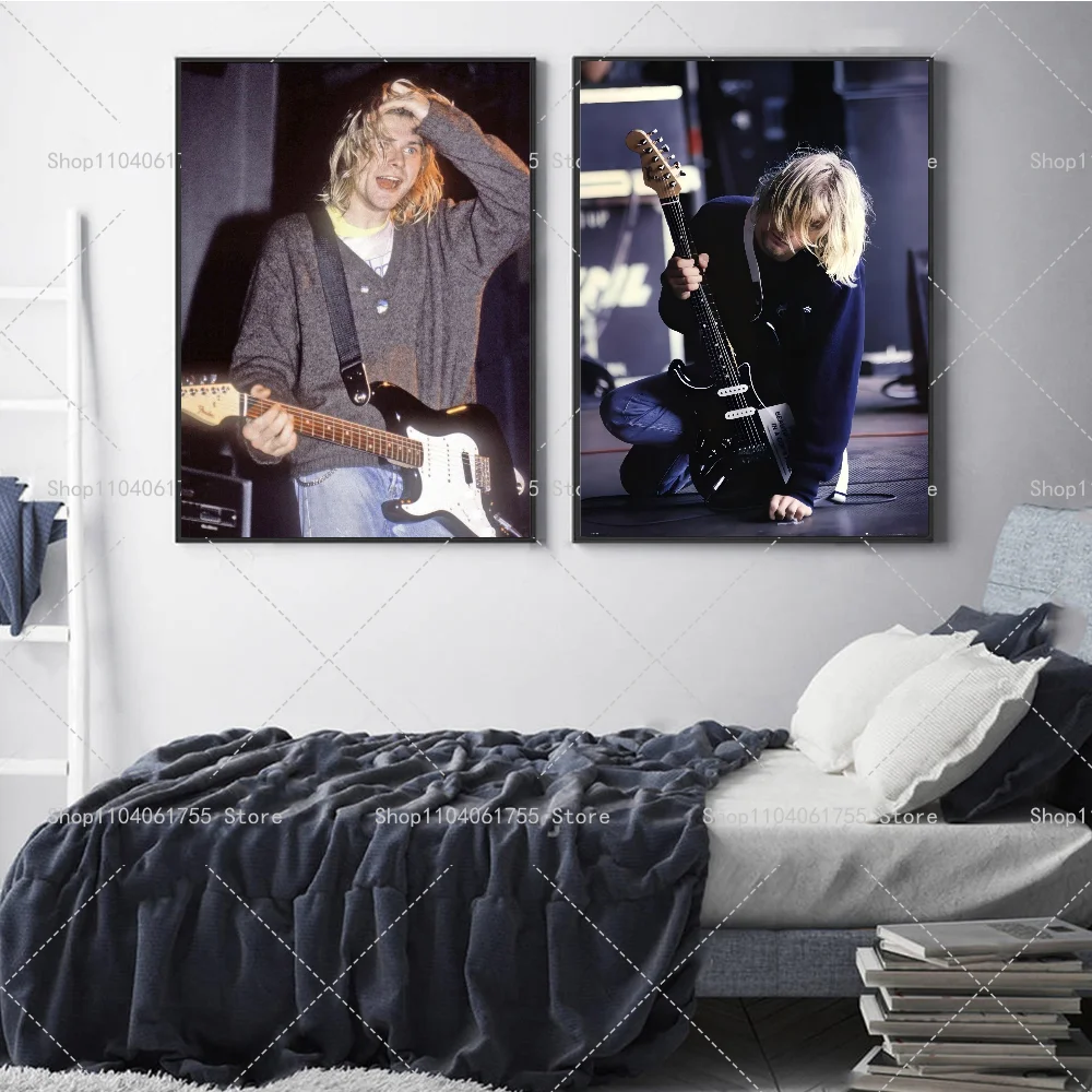 1PC Singer Kurt Cobain Poster Self-adhesive Art Waterproof Paper Sticker Coffee House Bar Room Wall Decor