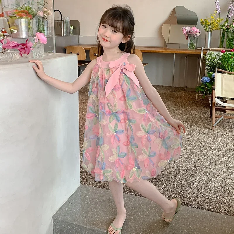 Korean Version Baby Girls Hanging Neck Dress Summer Dopamine Strange Flower Sweet Western Style Skirt