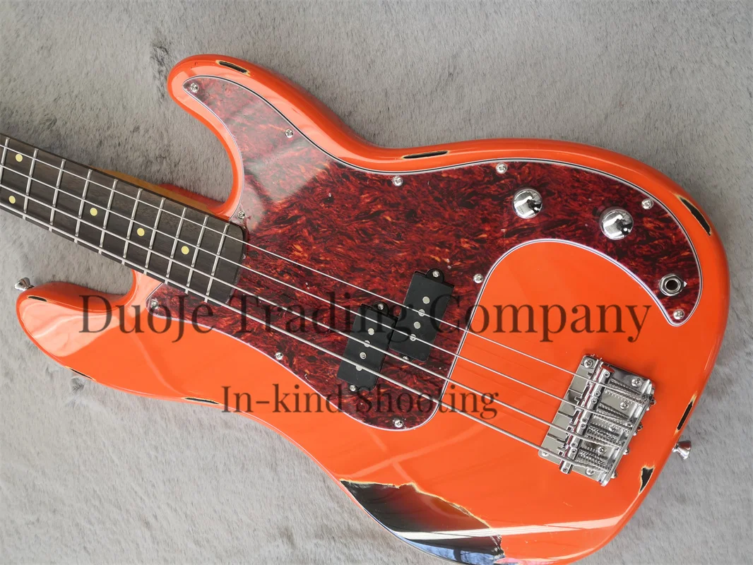 Orange retro electric bass Pre Guitar basswood body Rosewood fingerboard Yellow dot Mosaic tortoiseshell guard Vintage bass