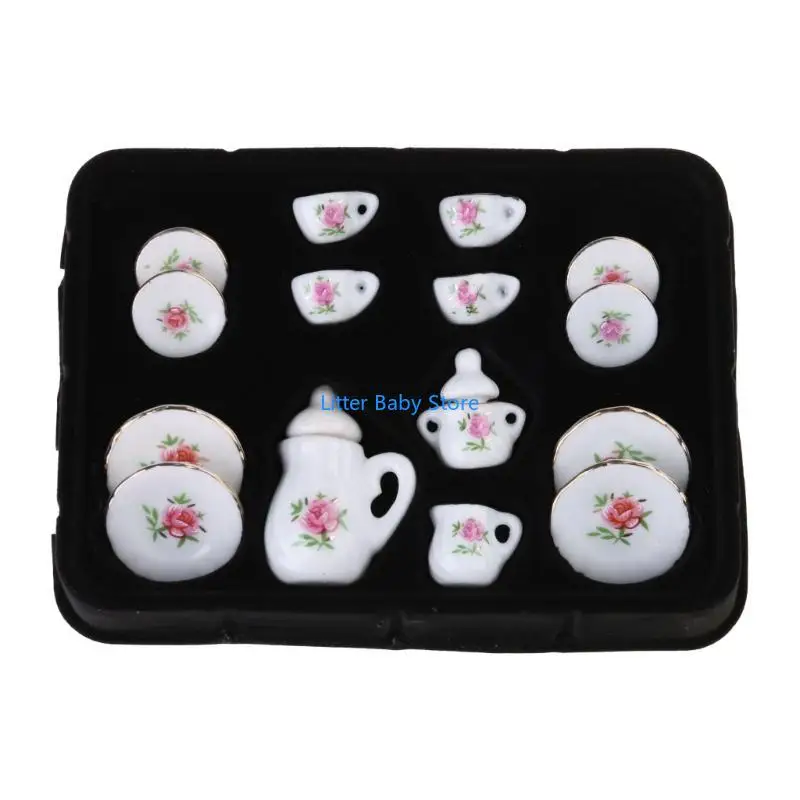N80C Simulation Mini l'après-midi tasse à thé ensemble 15pcs Modèle Modèle Dollhouse Ornement Kitchen Tea Ware Toy Pretend for G