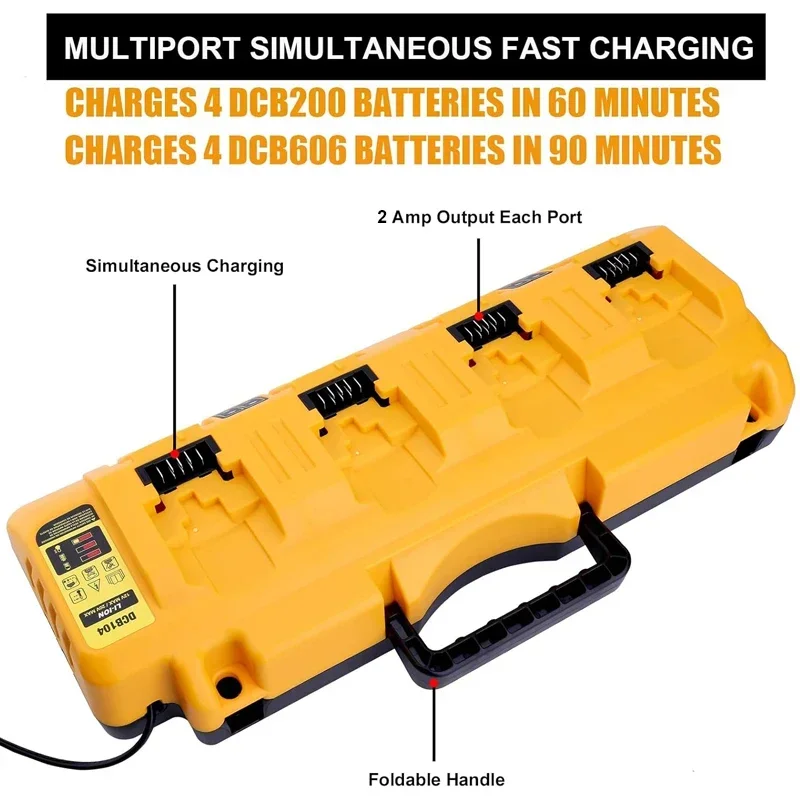 Chargeur de batterie au lithium USB pour Dewalt, courant de charge de pipeline, 4 ports, DCB102, DCB200, DCB140, 10.8V, 14.4V, 18V, 20V, 60V