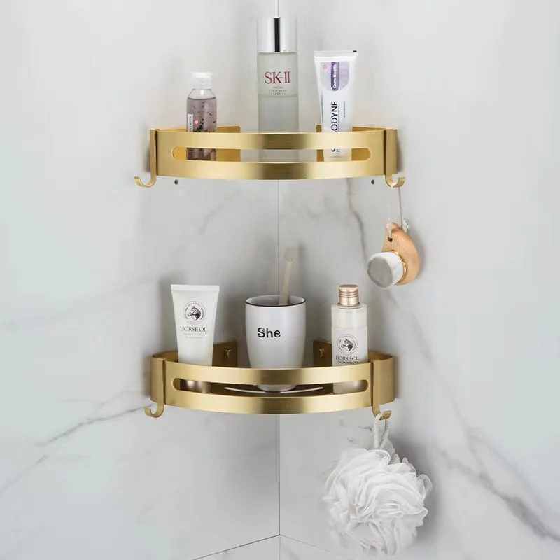 

Bathroom Shelf Corner Shelf Wall Mount Brushed Gold Aluminum Bathtub Shower Rack Bath Shampoo Rack Corner Shelf Corner Shelf