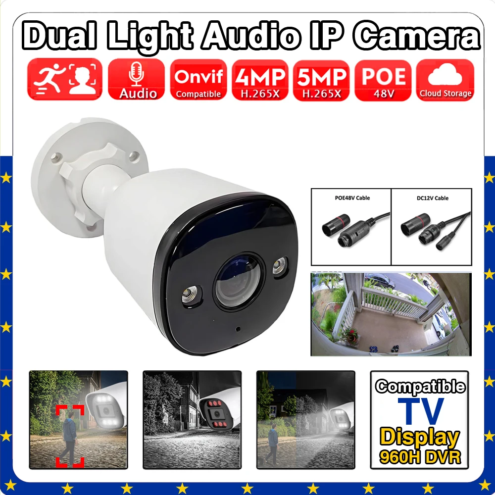 

170 Degree Panoramic Fish Eye AI Audio IP Camera 5MP 4MP Night Vision Full Color Dual Mode Xmeye White Light ONVIF Waterproof