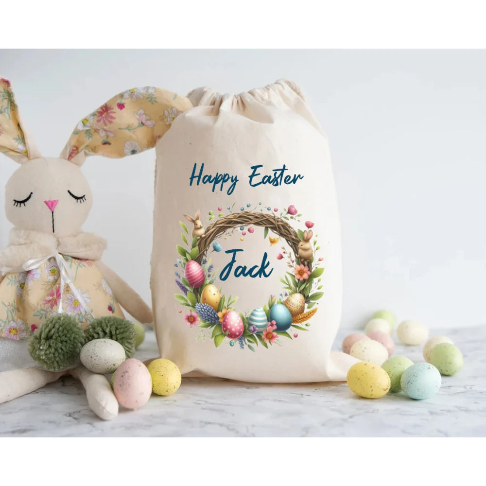 2025 30x40cm Cotton Personalised Easter Rabbit Gift Bag for Boy Girl Easter Treat Bag Sack Snacks Easter Egg Hunt Basket Bucket