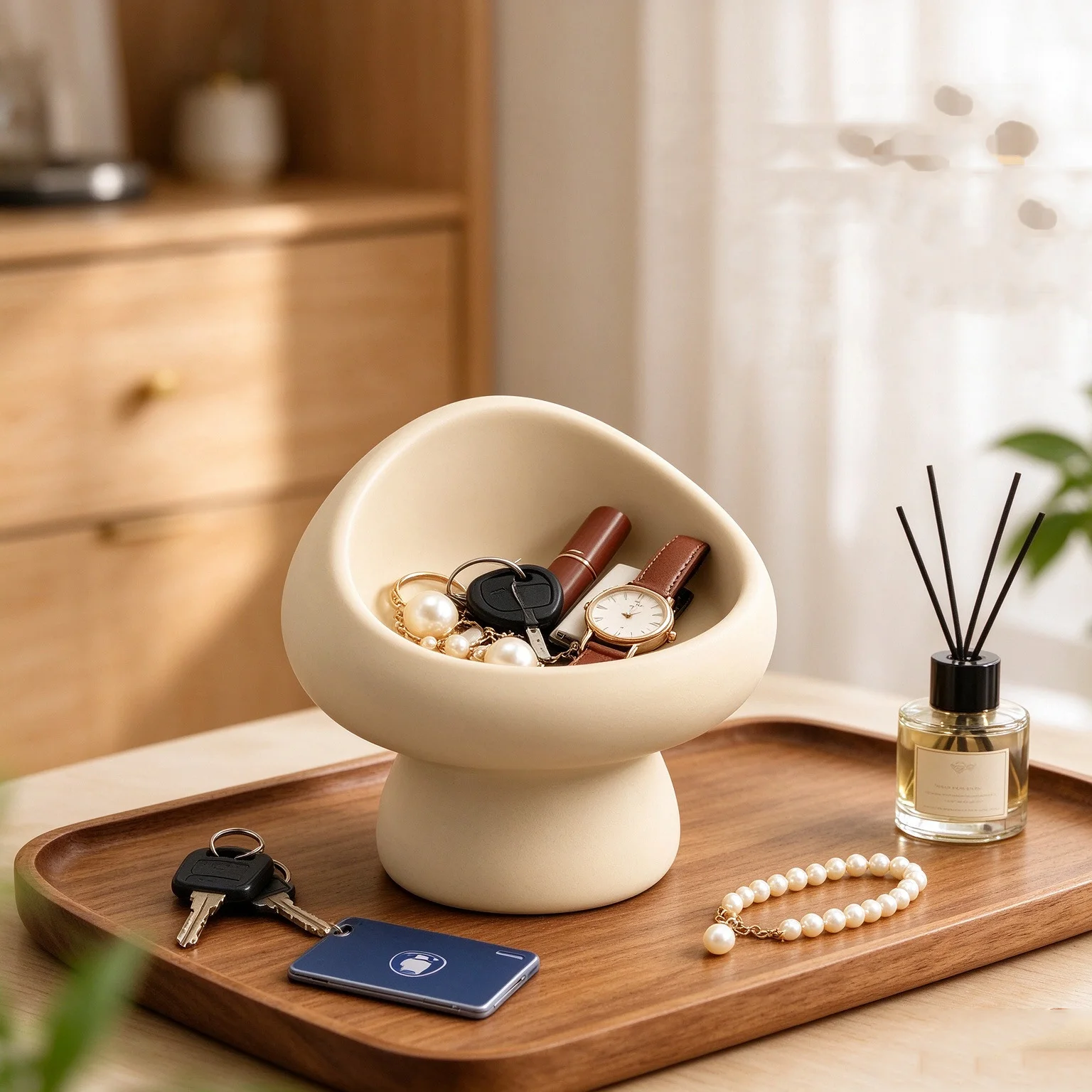 Mushroom Shape Storage Tray Resin Key Holder Desktop Jewelry Organizer Dish Nordic Home  Earring Ring Cosmetic Decor Bowl