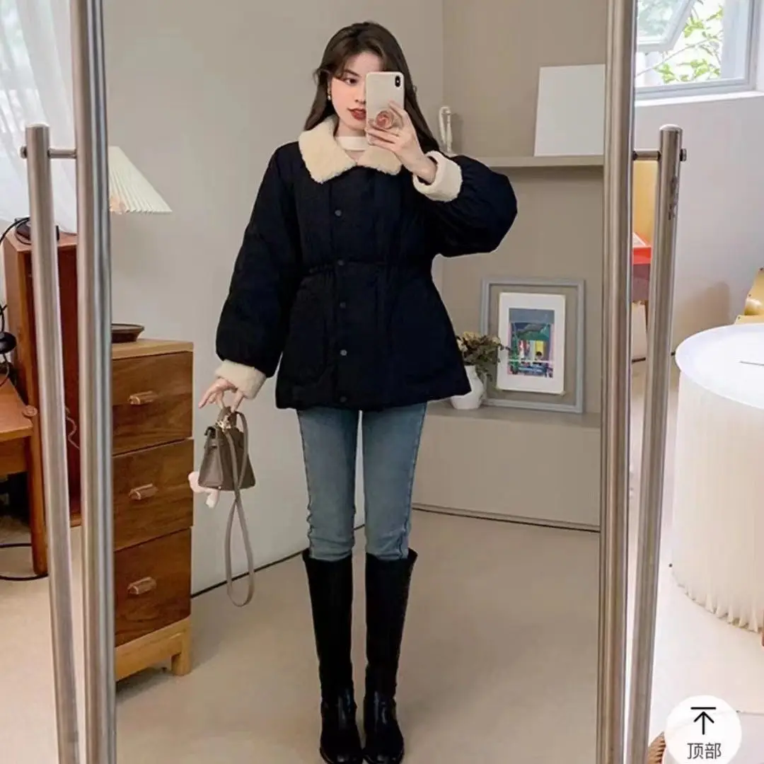 Autumn/Winter Korean Women's Down Jacket Commuter Lamb Wool Splicing Casual Jacket