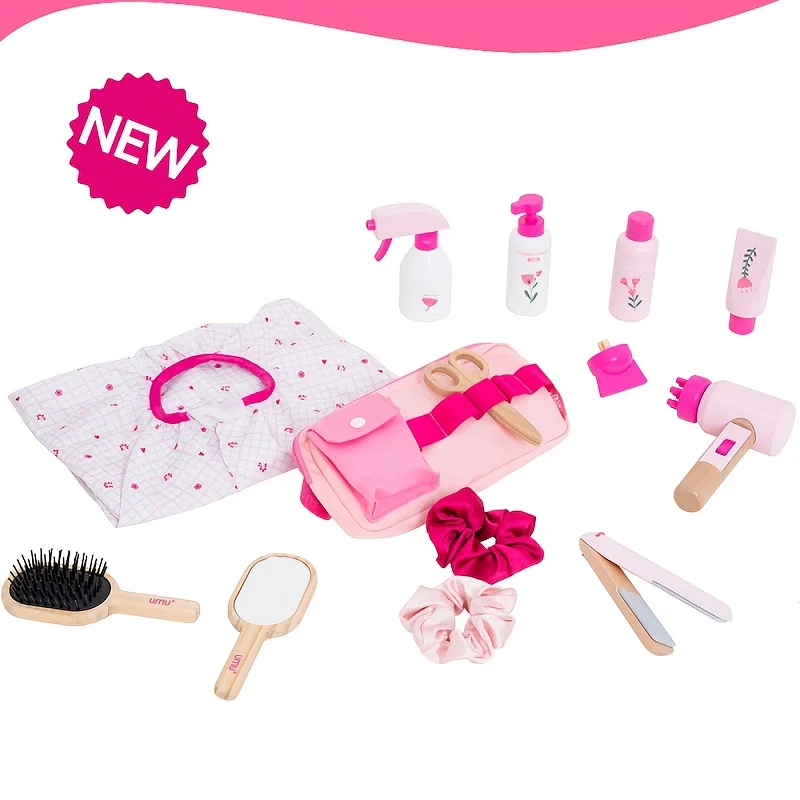 pink-hairdressing-set-pretend-play-toy-comb-hair-dryer-curling-iron-little-hair-stylist-beauty-kit-for-girls