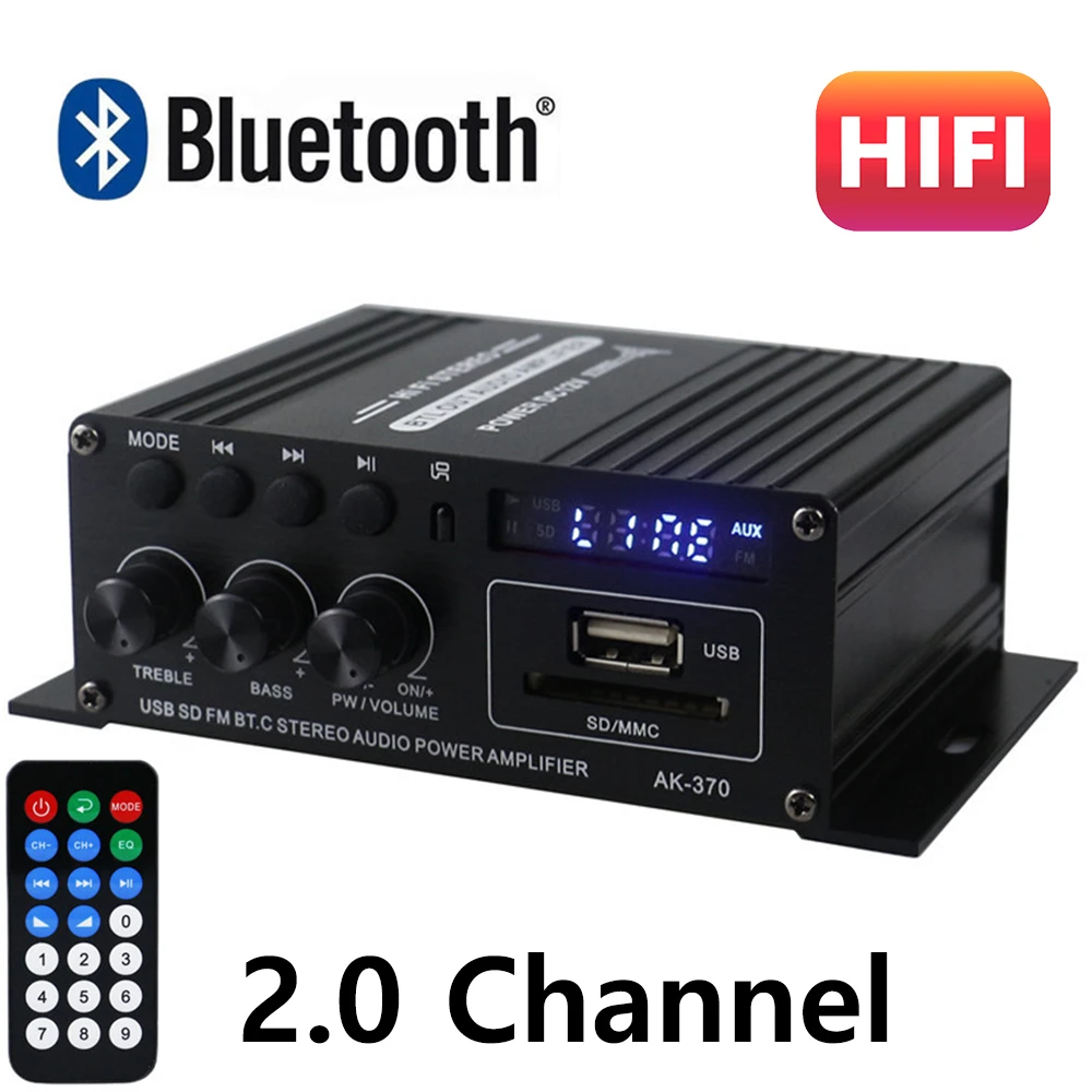 AK-370 Bluetooth-compatible Amplifier 20W+20W Home Theater Amplifier DC 12V Audio Amplifier Board Mini HIFI Stereo USB OTG Input