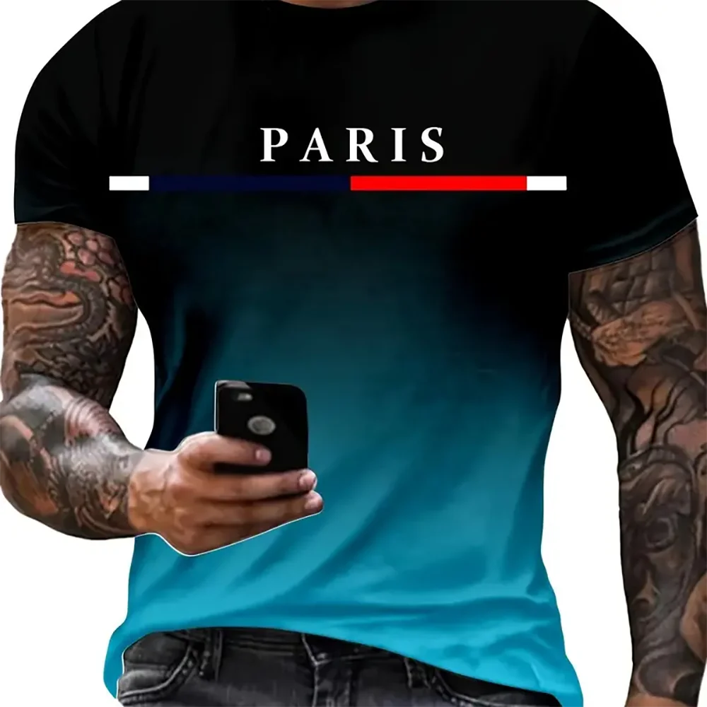 Paris Graphics T-Shirt For Men Summer Casual Short Sleeved Top Fashionable Men's Clothing Oversized Tees Outdoor Streetwear XL