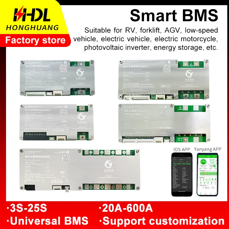 3S-25S Smart BMS Lithium LiFePo4 Battery Protection Board Battery Management System with Bluetooth RS485 for Ebike Motorcycle