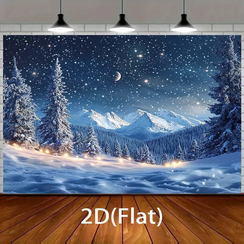 Huge Decorative Snowy Mountain Night Tapestry Wall Hanging Forest Landscape Art Stars Moon Winter Alpine Mural Decor Canvas Post