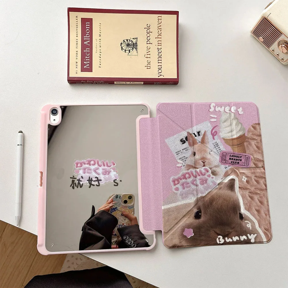 Sweet Tube Bunny Mirror Tablet Case For iPad 11th A16 10 9 8 7 5 Pro 13 11 M5 M4 M3 M2 12.9'' Air 4 3 2 1 Mini 7 6 8.3'' Cover