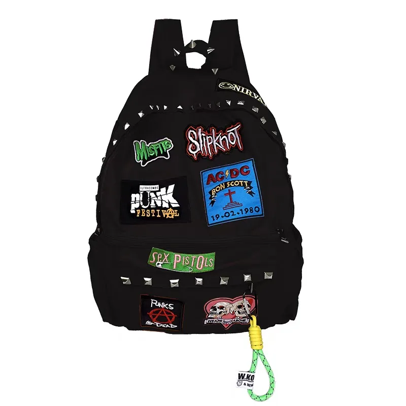 Fashion Original Punk Rock Backpack Subculture Embroidered Rivet Backpack Spicy Girl Y2k Large Capacity Personalized Backpack