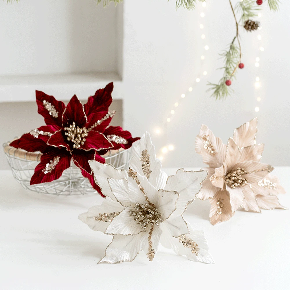 

1PC Christmas Flower Fake Flower Xmas Tree Hanging Decor Simulation Christmas Pendant Drop Ornaments For Home Party Decoraction
