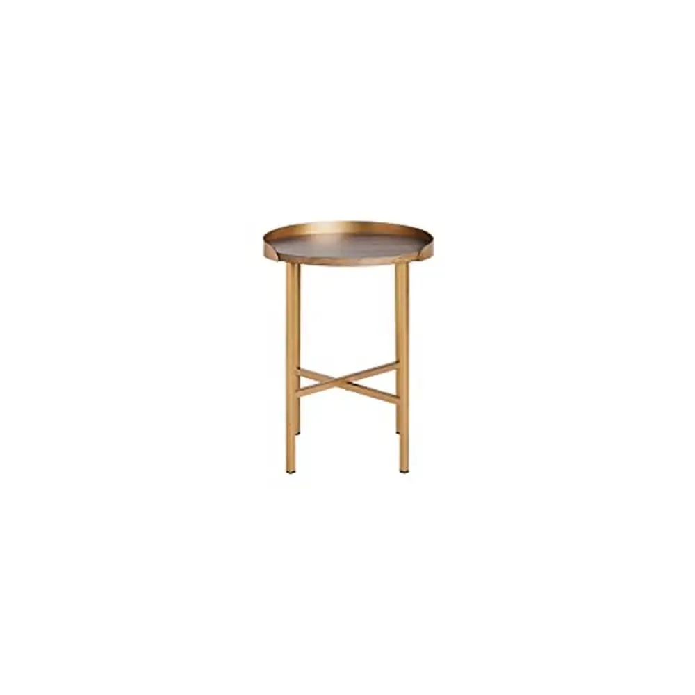 

Stylish Light Grey Oak Side Table with Gold-Finished Edges X-Base Design 15.7" D x 15.7" W x 20.8" H Rustic Chic Decor 8 lbs