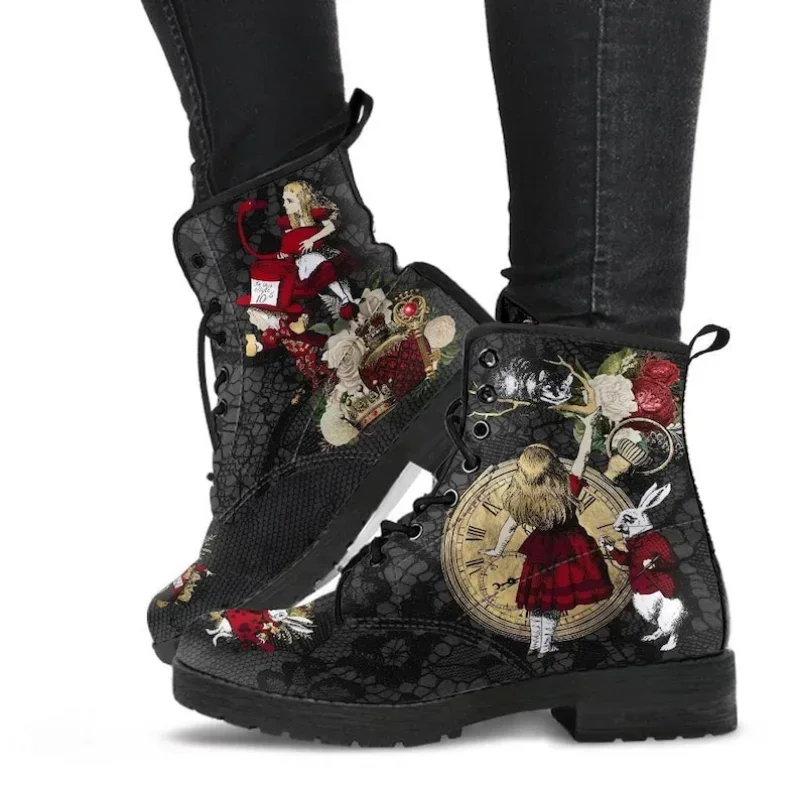 2022 Skull Flower Print High-Top Sneakers Women Boot Autumn Winter Fashion Woman Ankle Boots Adult Botas Mujer Plus Size 43 Goth