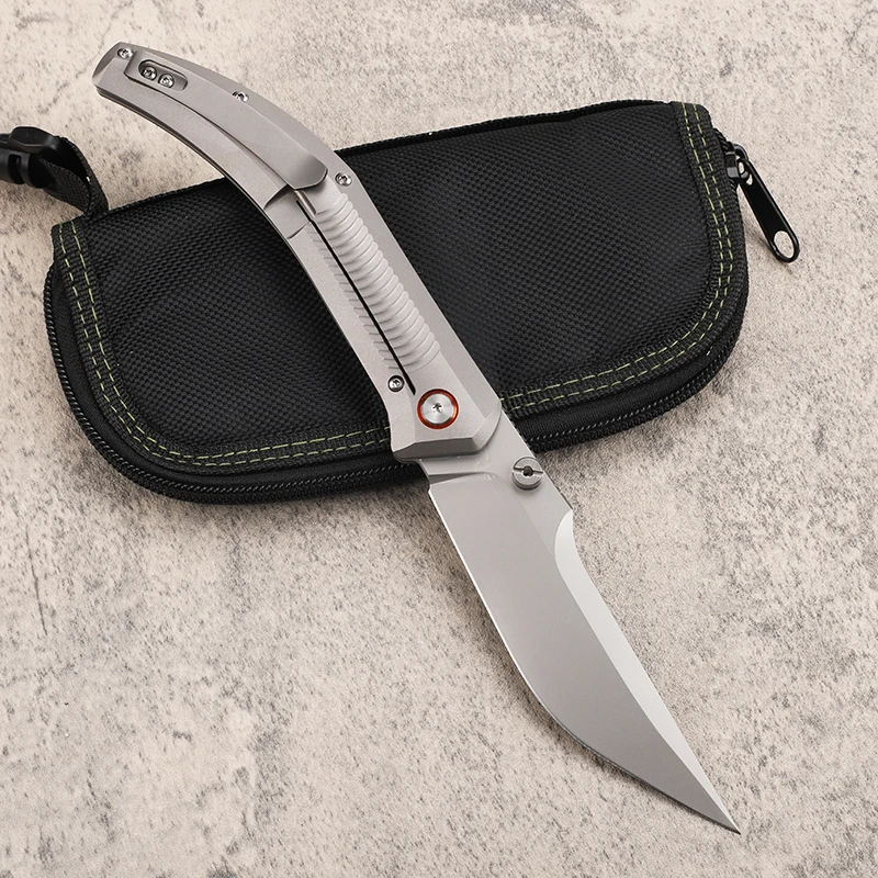 New 14C28N steel blade sandblasting titanium alloy handle fishing pocket survival camping collection fruit EDC knife