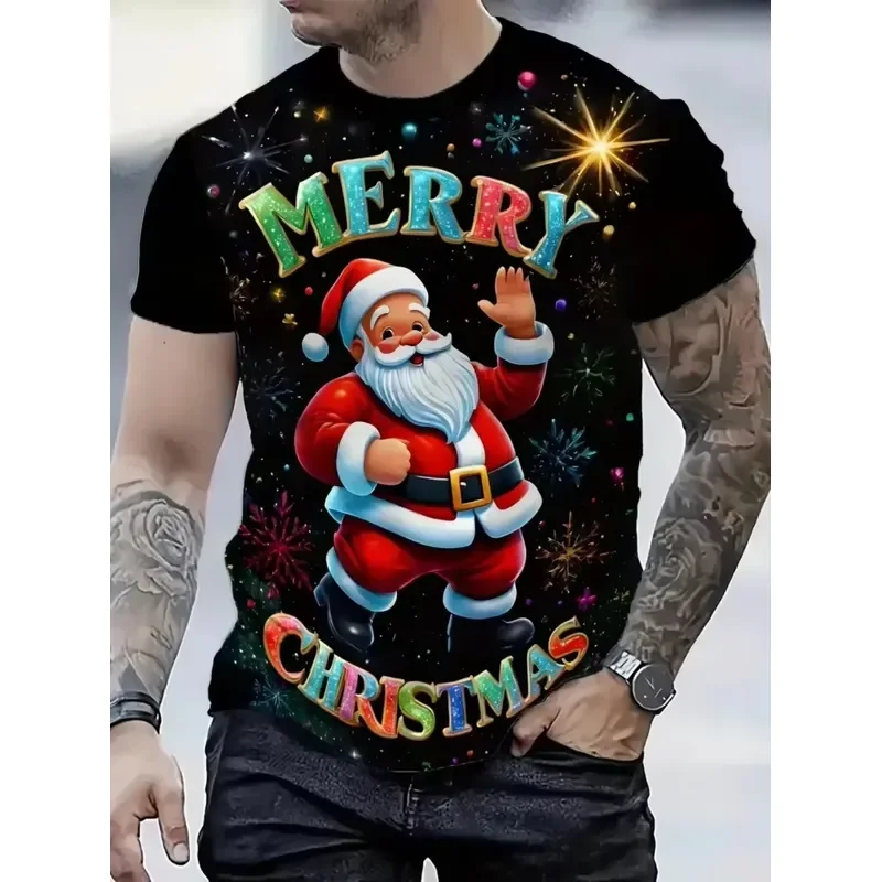 Men T Shirt 3D Printed Cartoon Waving Santa Claus Quick Drying Breathable Sports Street Fashion Party Cosplay Parent Child