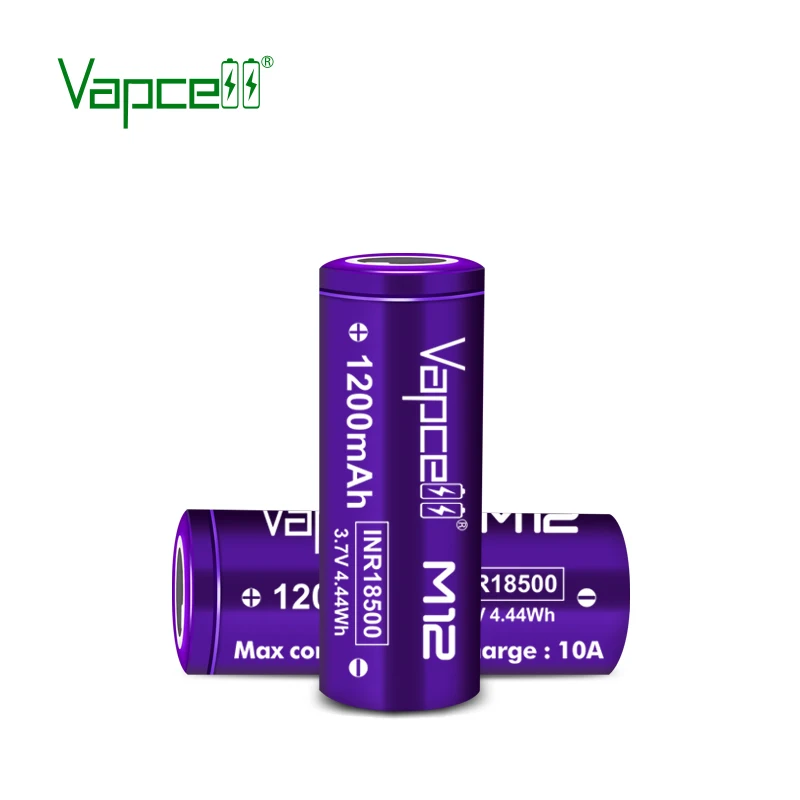 Original Vapcell 18500 Li ion Battery M12 1200mah 10A 3.7V INR18500 Rechargeable lithium Batteries For Flashlight Power Tool
