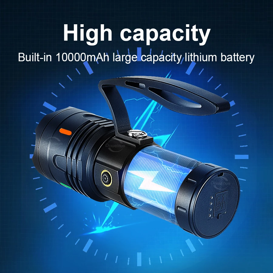 عالية الطاقة سبيكة مصباح يدوي دورية يده مصباح يدوي 10000mAH قابلة للشحن البحث الشعلة لدورية البحث الإضاءة في حالات الطوارئ