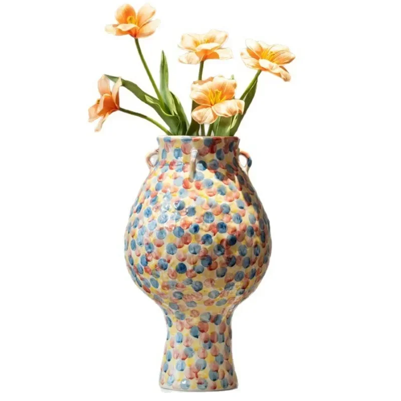 High-end multicolored hand-painted ceramic vase niche art decoration flower ware living room