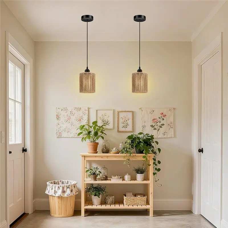 LUCKshopping 2 Pack Handwoven Wicker Shade Woven Paper Rope Pendant Light Shade For E26 And E27 Light Sockets.