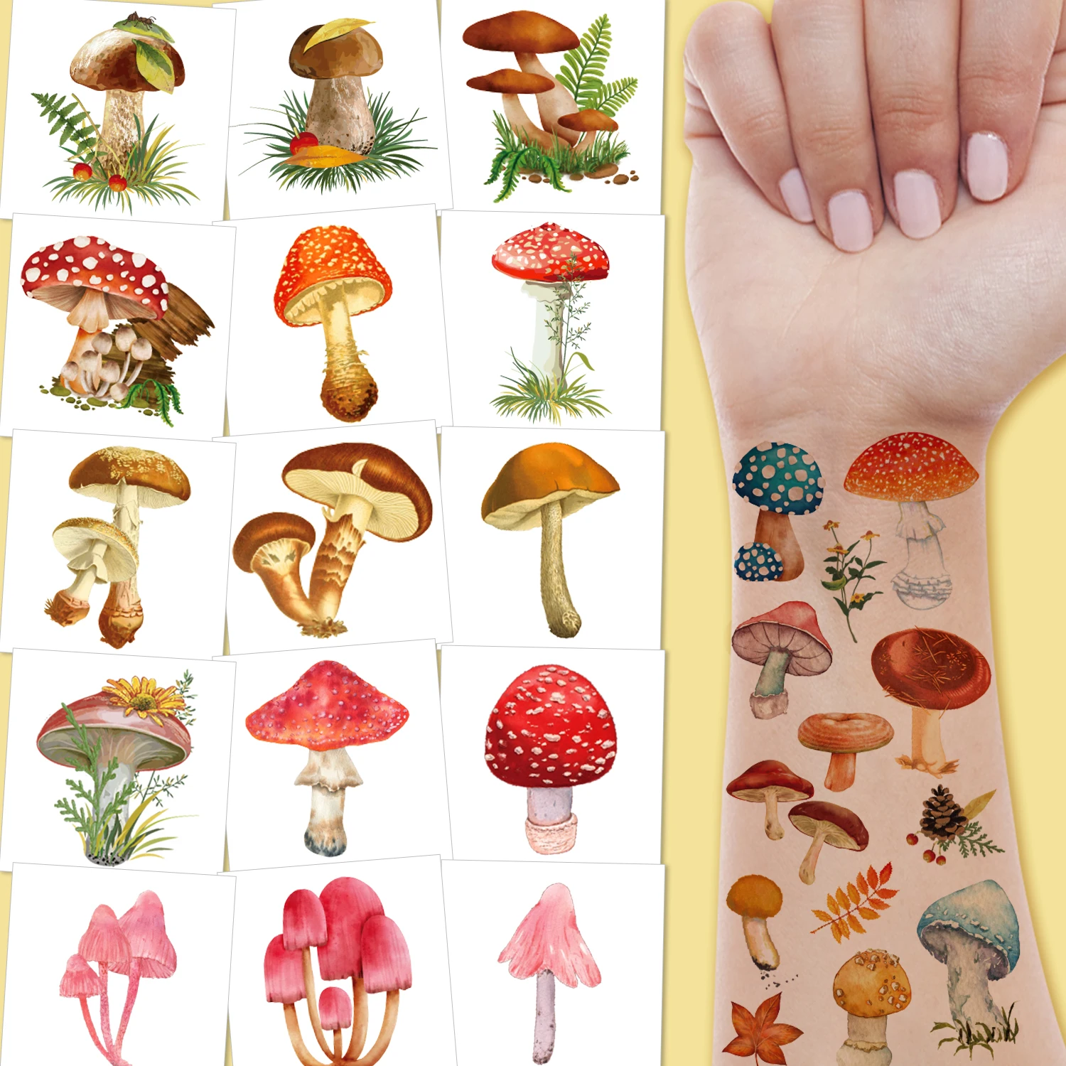 Mushroom Temporary Tattoos -10 Sheets Insects and Moths  Red Mushroom Jungle Theme Temporary Tattoos Stickers