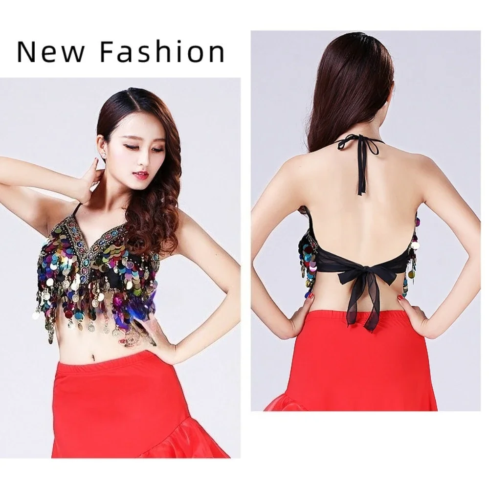 

Одежда для танца живота, сценический костюм, экзотические бюстгальтеры, топ с блестками и кисточками, сексуальная уличная одежда, милая одежда, женская одежда