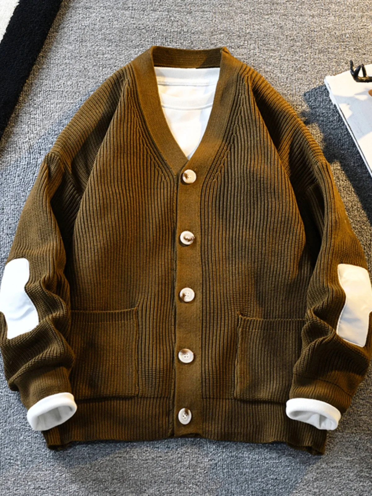 

Мужской вязаный кардиган в японском ретро-стиле с V-образным вырезом, осенне-зимний, повседневный, свободного кроя, Haome, верхняя одежда