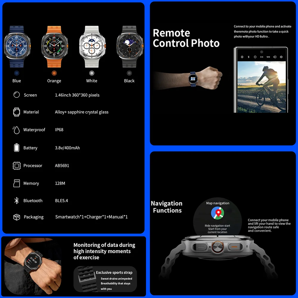 2026 ساعة جديدة 8 الترا الرياضة ساعة ذكية الرجال AMOLED HD شاشة NFC GPS البوصلة معدل ضربات القلب مقاوم للماء بلوتوث دعوة SmartWatch