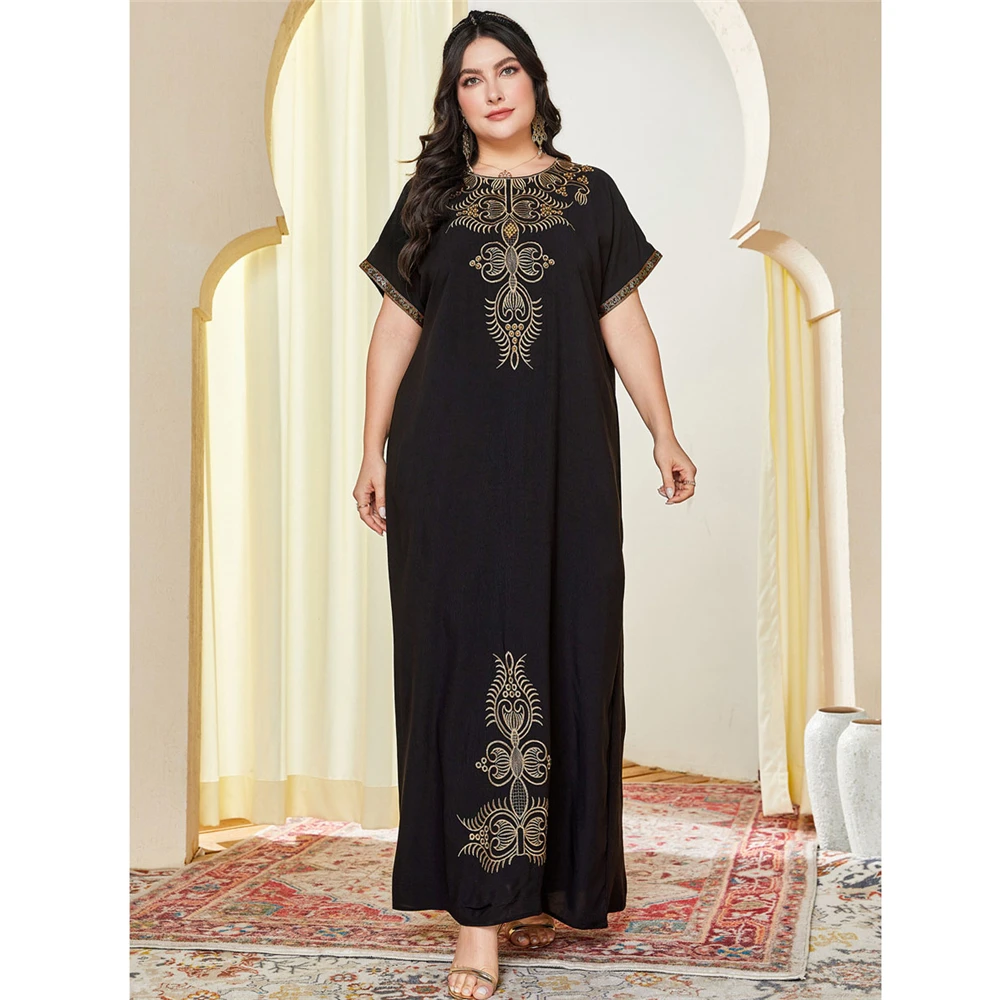 

Muslim Women Loose Maxi Dress Beaded Embroidered Abaya Moroccan Kaftan Plus Size Eid Mubarak Dubai Caftan Arab Robe Gown Abayas