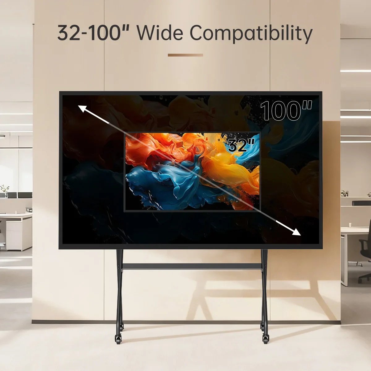Mobile TV cart Rolling cart with shelf Steel TV stand Wheels 90 kg Tilting