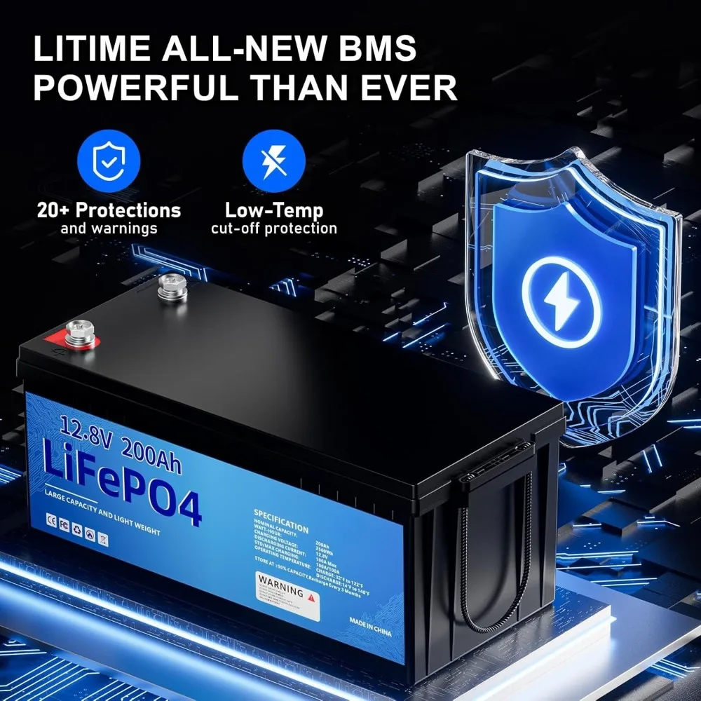 12V 200AH Lithium Battery,8000+ Deep Cycle LiFePO4 Battery with Built-in 100A BMS fit for Home Storage,Trolling Motor,RV