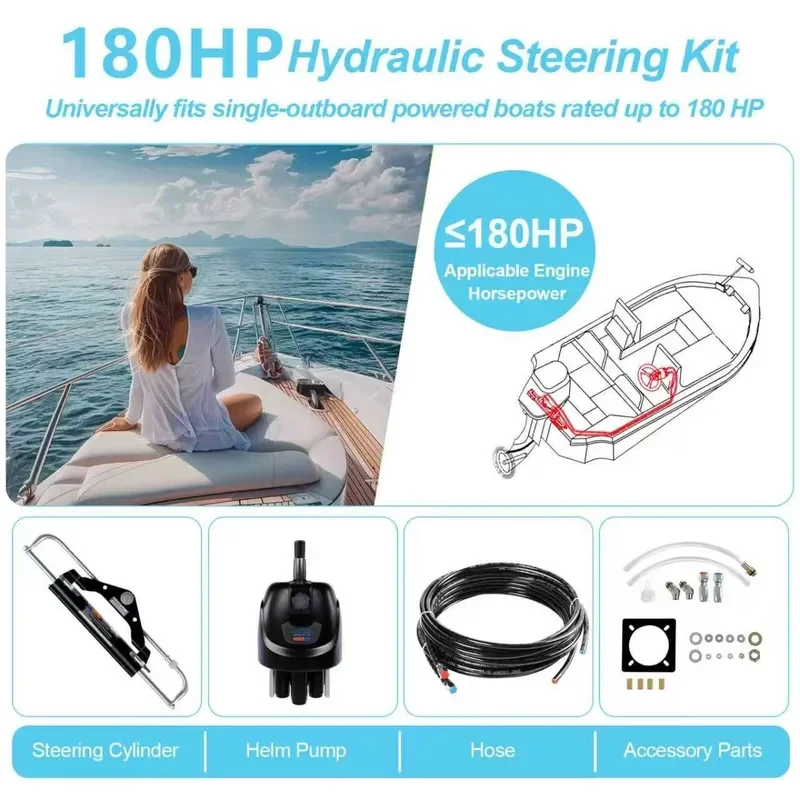 Universal Hydraulic Steering Kit 180HP Outboard Motor Rudder System for Yacht Speedboat Cruise Marine Boat Accessories Parts