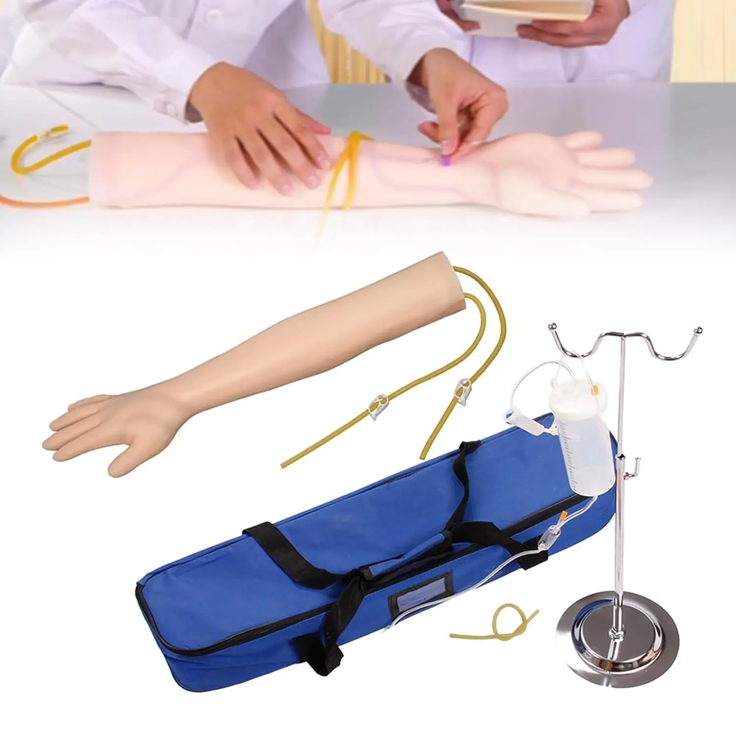 Intravenous Puncture Practice Arm Kit with Infusion Stand for Intravenous Injection Training Model Teaching PVC Latex Arm