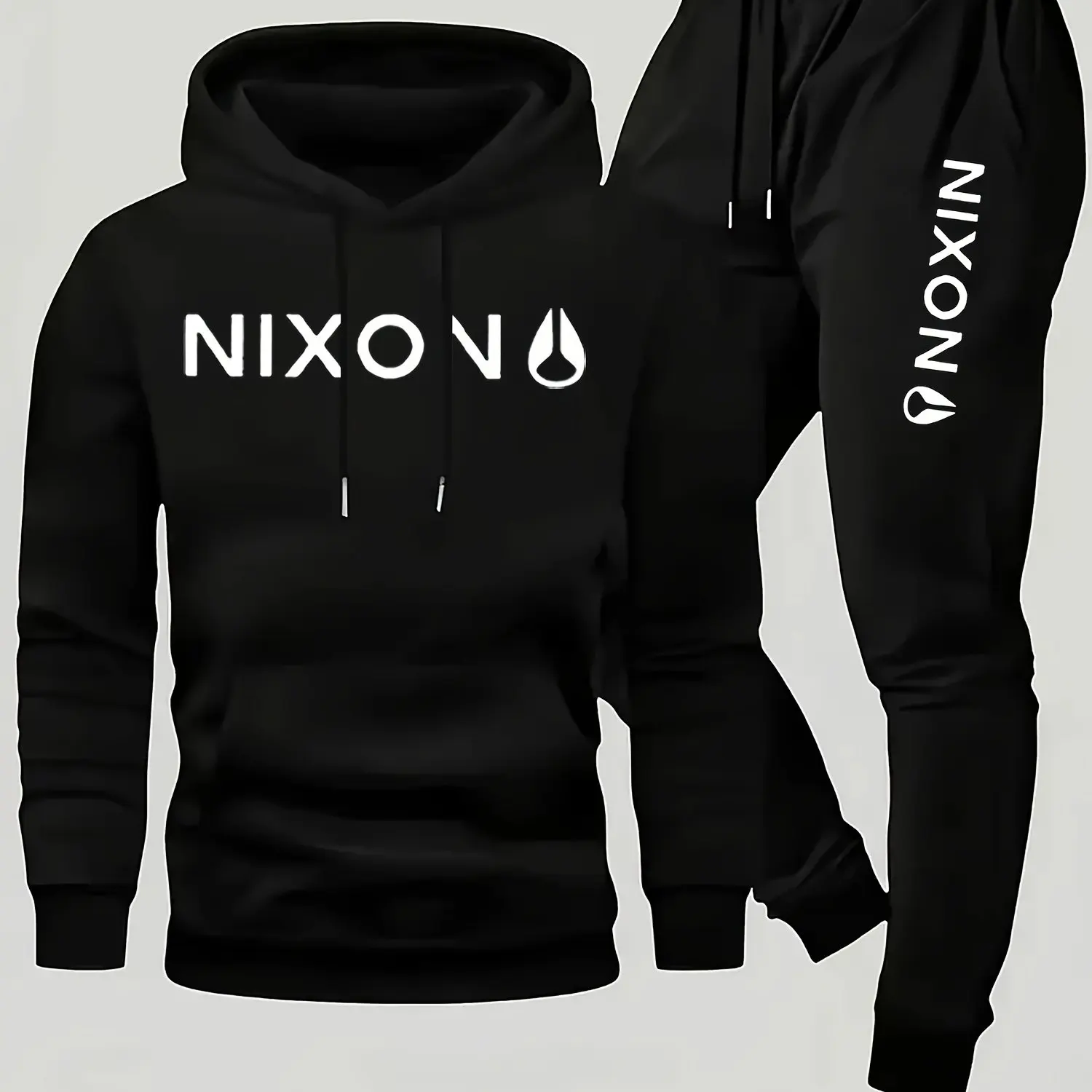 

Men's hooded sweatshirt and sweatpants set, a stylish and simple outfit for sports and outdoor outings.