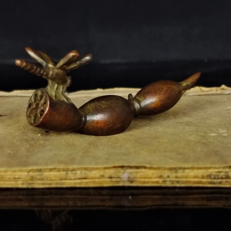 Antique copper lotus dragonfly incense holder, small decorative piece for home and office desks, solid craft item, tea pet,