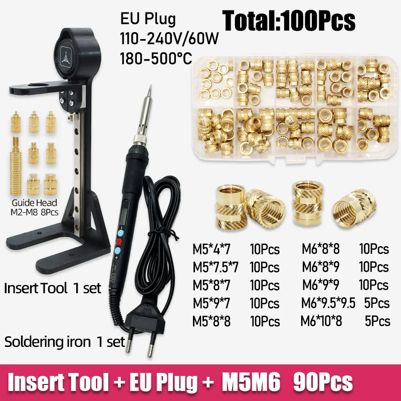 M2 M2,5 M3 M4 M5 M6 Messing Wärme Set Einsatz Mutter Presse Werkzeug 60W Lötkolben Spitze Gewinde einsätze 3d Drucker Kunststoff Hotmelt Mutter – Detail 12