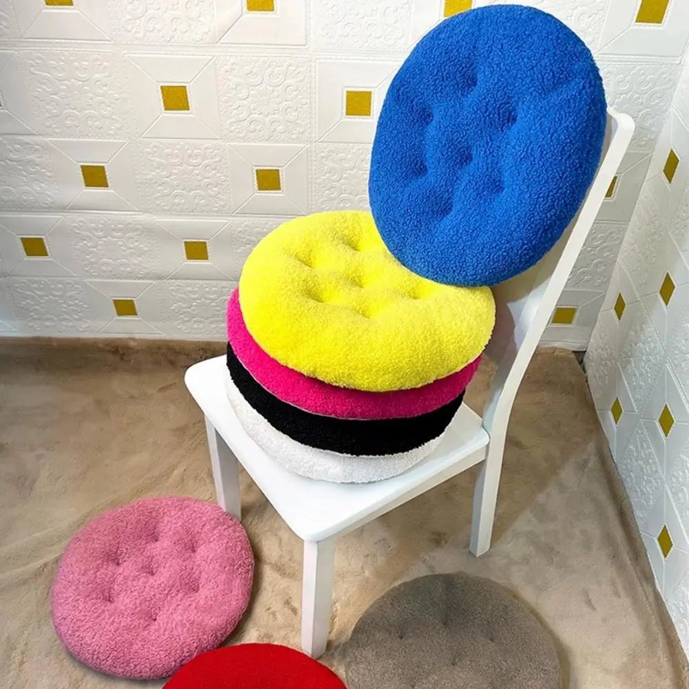 Seat Cushion Round Futon Design Furry Short Plush Surface Extra Thick Chair Floor Cushion Anti-Slip Solid Color Chair Cushion
