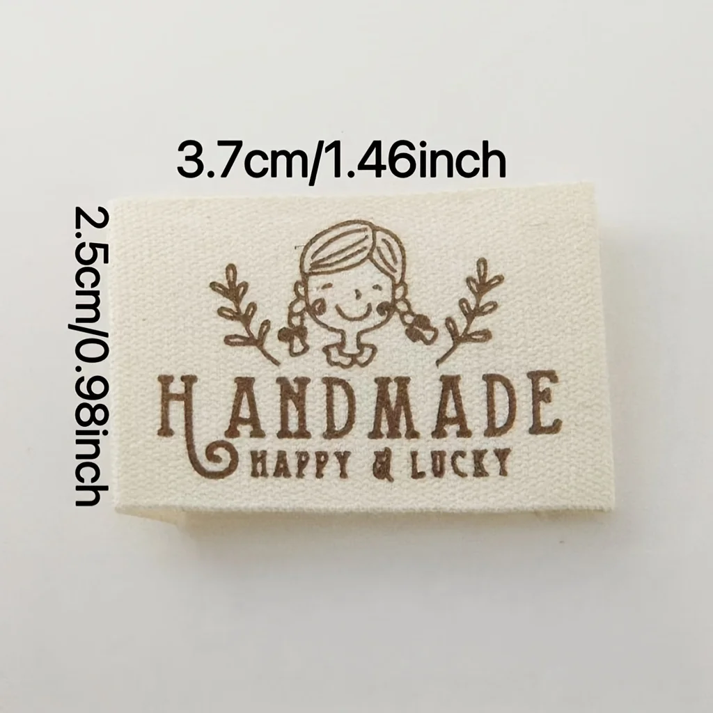 30Pcs Cloth Labels Handmade Label Fold Tags Sheep Heart Pattern Hand Made Label For Knitted Hats Printed Cotton Woven Sew Tags
