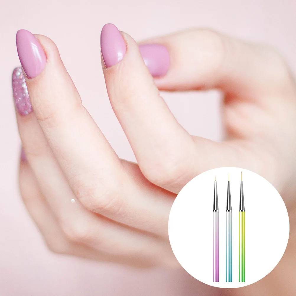 

3Pcs Metal Rod Pull Line Pen Safe Aluminum Alloy Nail Art Supply Easy Grasp Use Exquisite Portable Home Manicure Tool