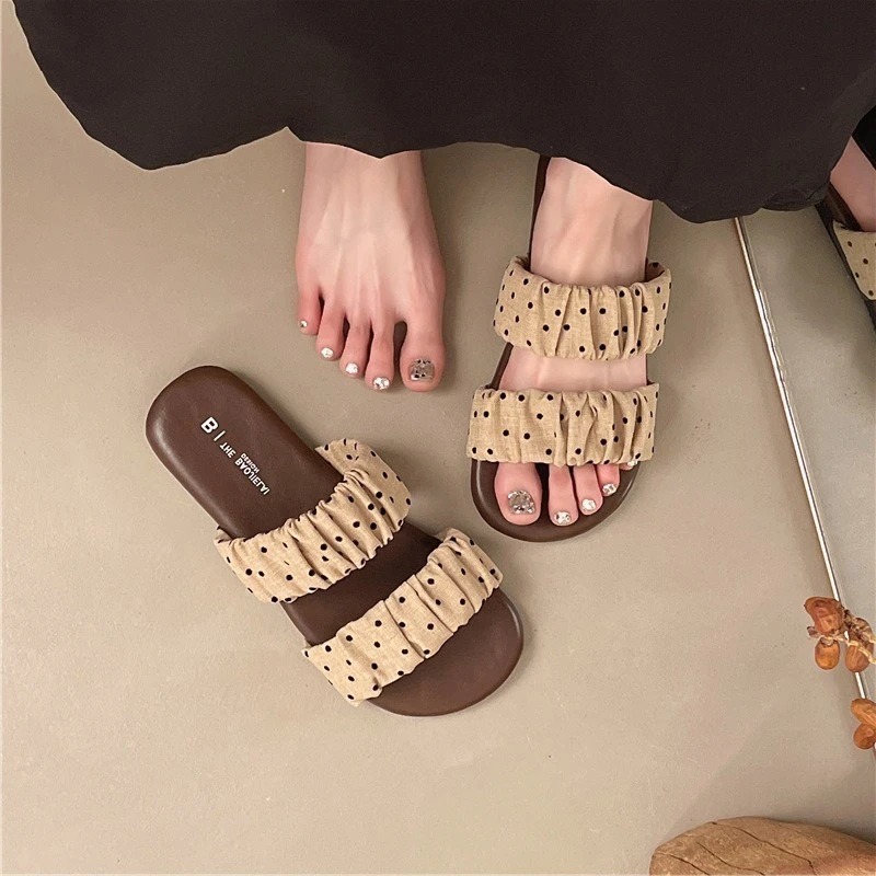 

Summer New Arrivalretro Wind Point Flats One-line Slippers Women's Simple Outwear Flatsnon-slip Sandals Casual