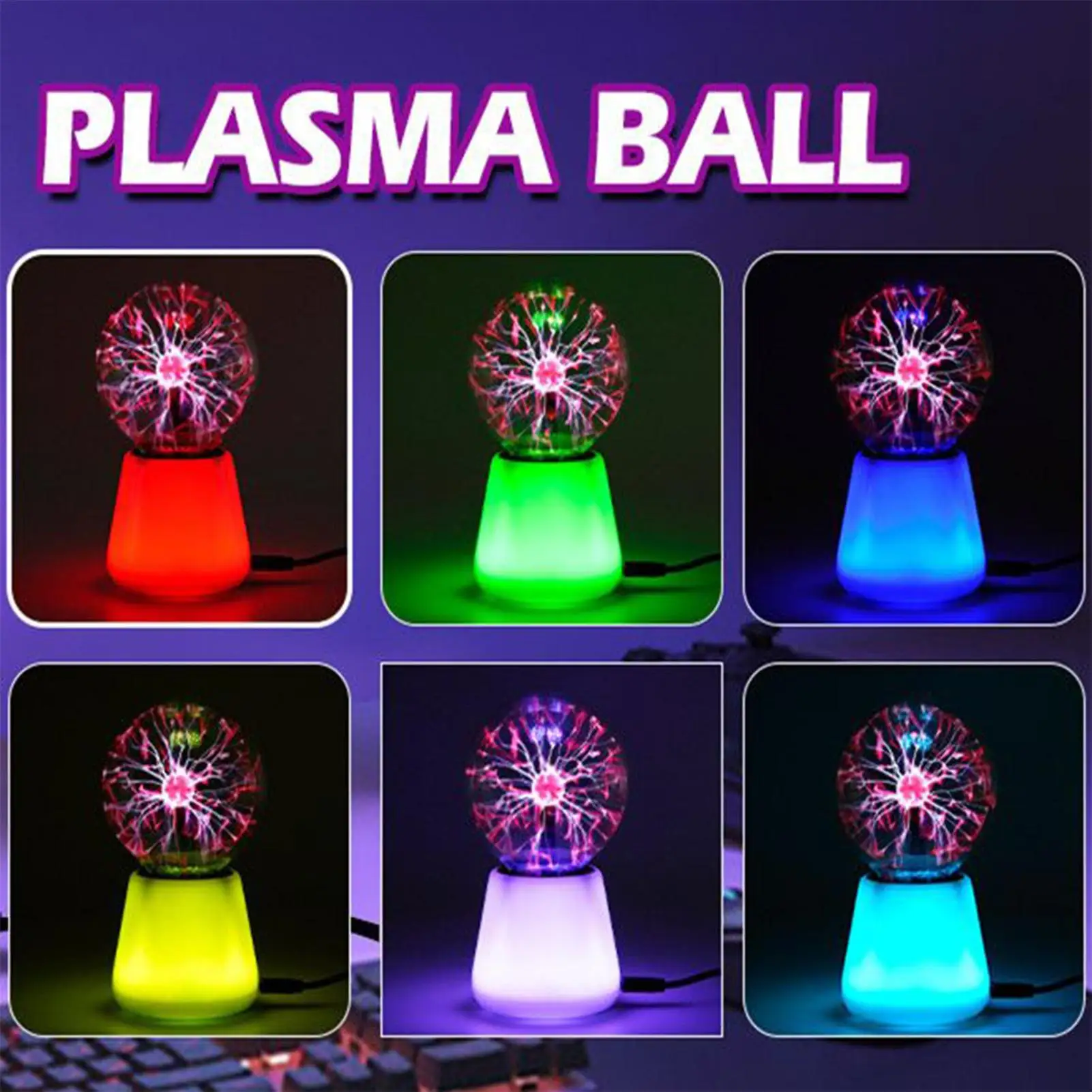 Plasma Ball Lamp Touch Sensitive 7 Color Changing USB Powered Night Light Science Toy for Bedroom Desk Decor Party Gift