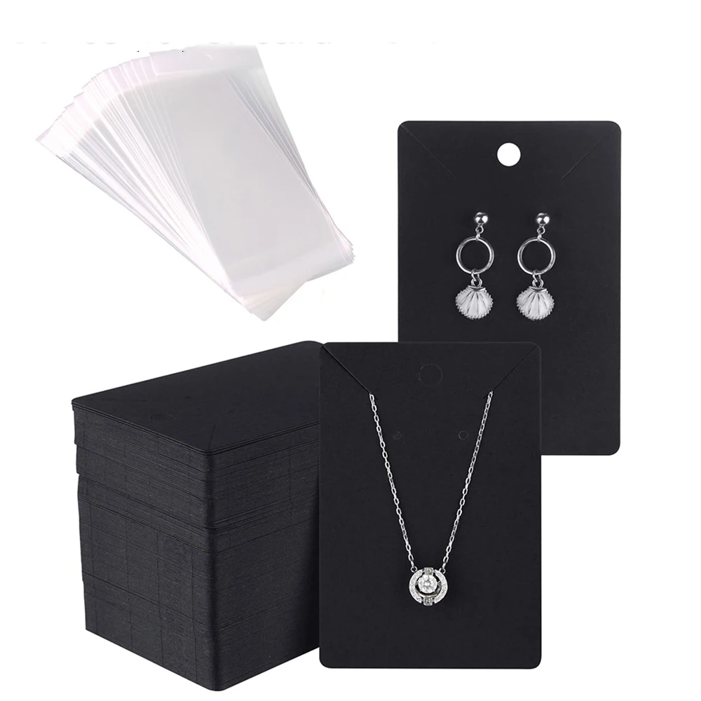 Earring Cards Necklace Display Cards with Bags 50pcs Earring Display Cards 50Pcs Self-Seal Bags Kraft Paper Tags for DIY Jewelry